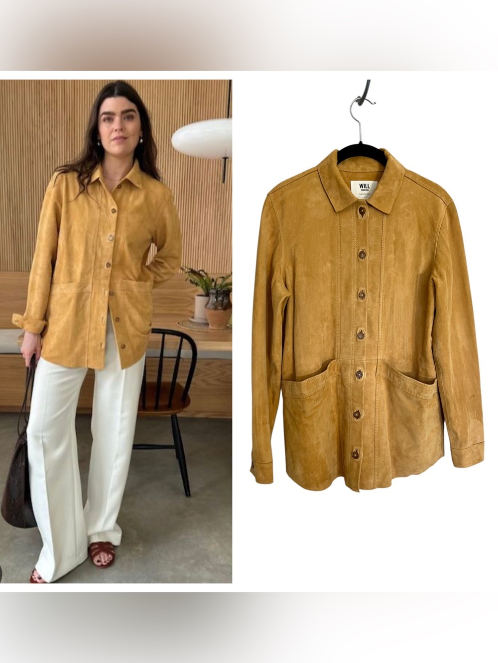 Sezane Will oversized mustard goat leather suede jacket chore jacket sz XS